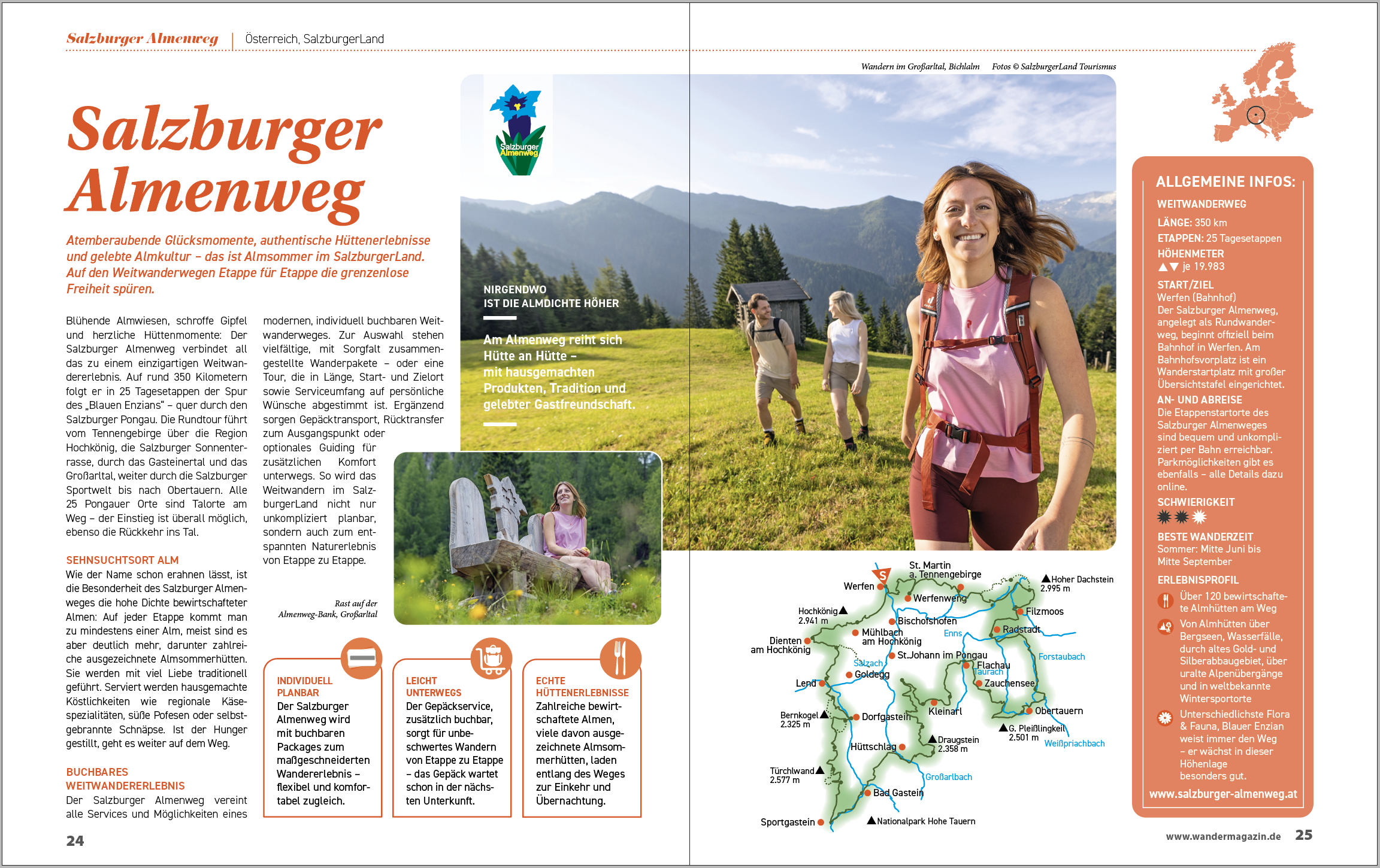 Beispielseite der Beilage "Weiter Wandern 2025" - Salzburger Almenweg