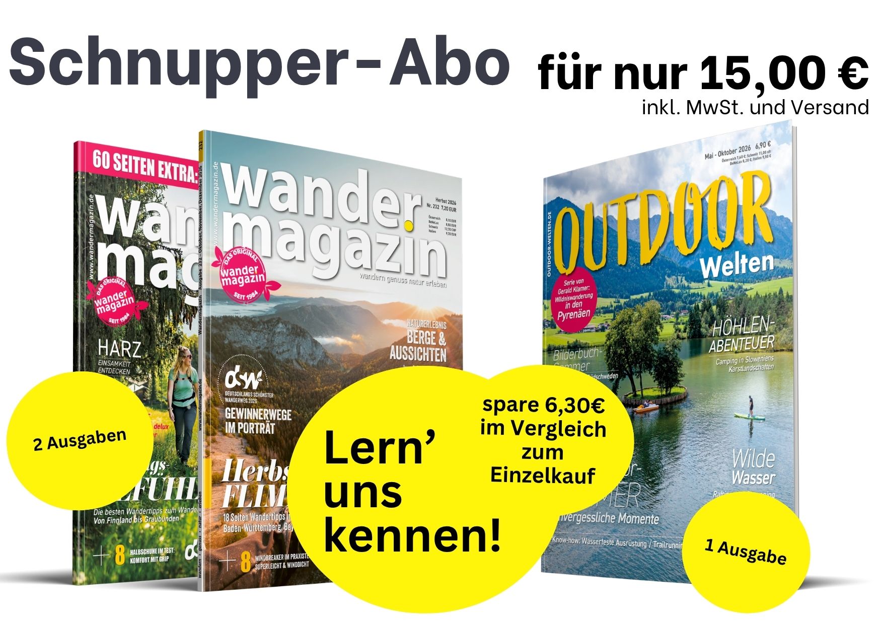 Ansicht der Magazincover als Beispiel für Schnupper-Abo