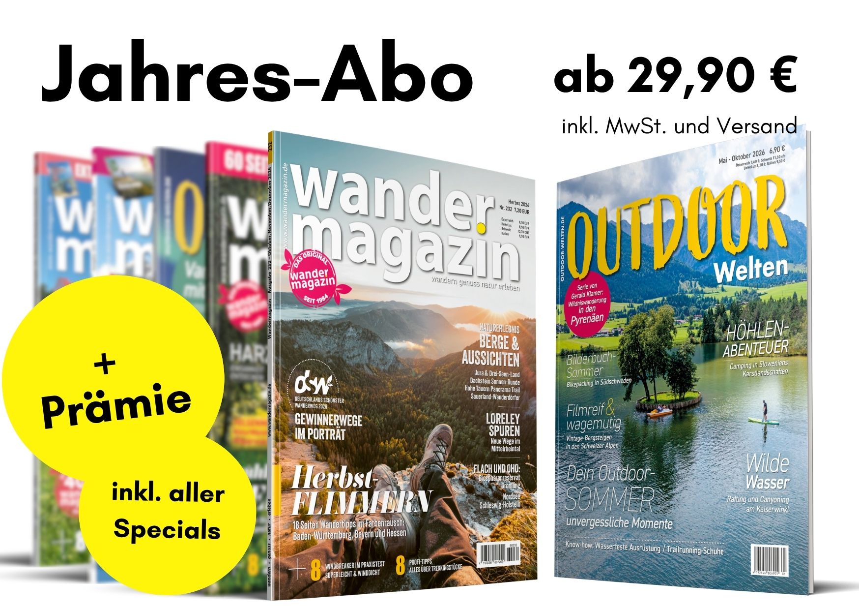 Beispielansicht der unterschiedlichen Cover von Wandermagazin im Abo